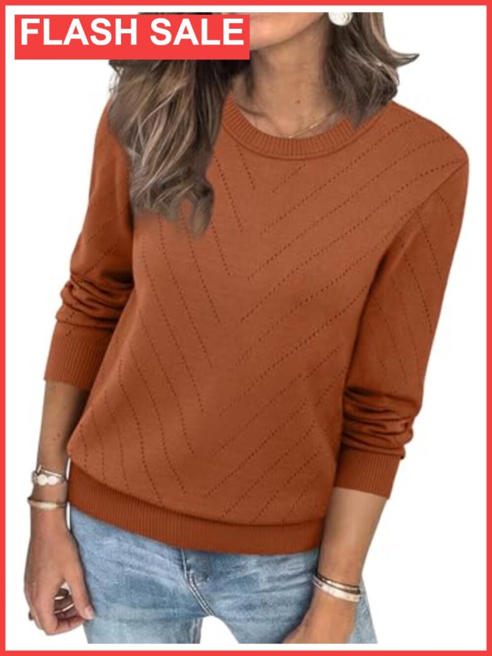 Women's Crew Neck Long Sleeve Pullover Sweater Soft Knit Casual